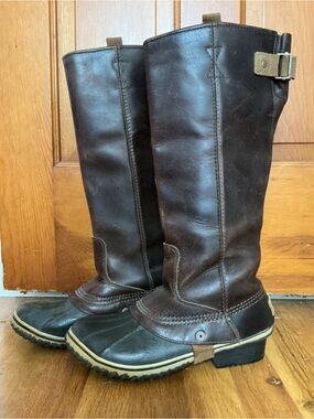 Sorel Womens Slimpack Riding Leather Duck Foot Lug Sole Waterproof Boots